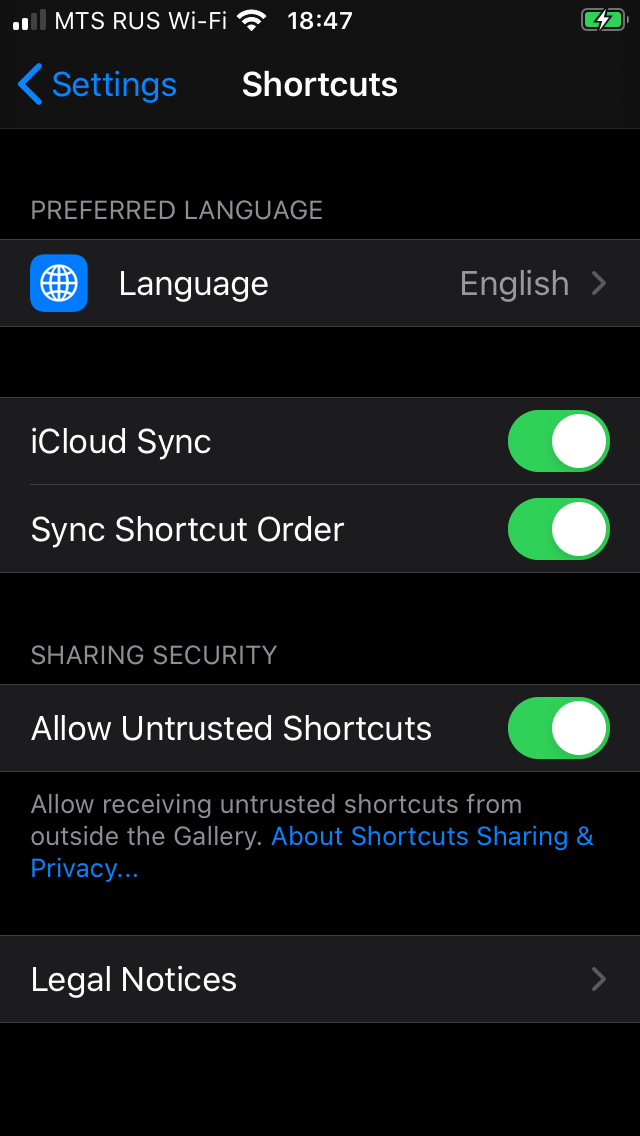 iOS settings